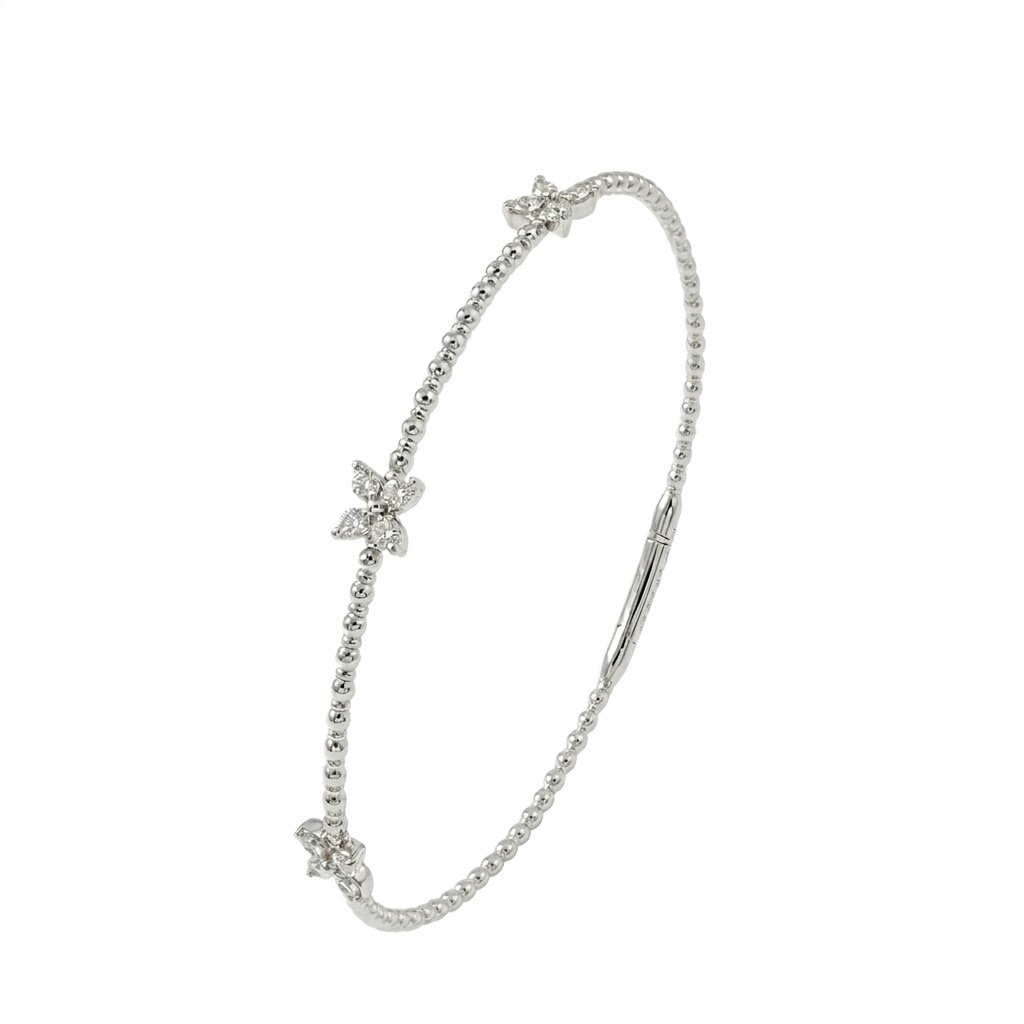 14k White Gold Diamond Butterfly Flex Bangle Bracelet .37 Ctw