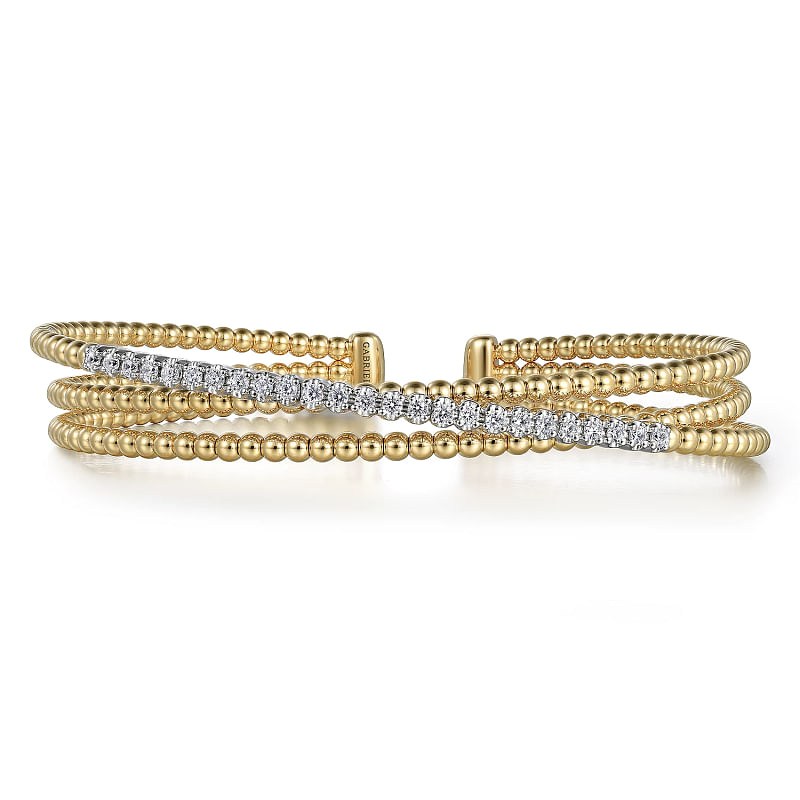 G&c .37cttw 14k Yg/ Wg Bujukan Beaded Dia Crossover Bangle Bracelet F-h Vs1-vs2 Serial #s2007299