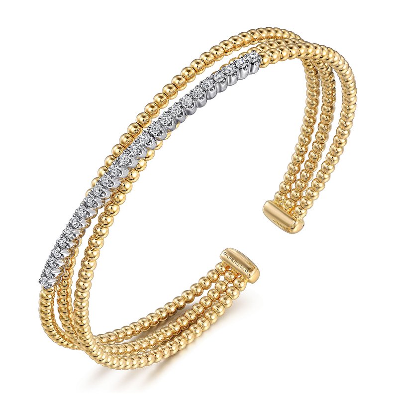 G&c .37cttw 14k Yg/ Wg Bujukan Beaded Dia Crossover Bangle Bracelet F-h Vs1-vs2 Serial #s2007299 itemprop=
