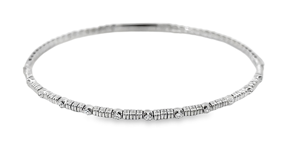 18k White Gold Petite Diamond Grooved Flex Bracelet .17 Ctw