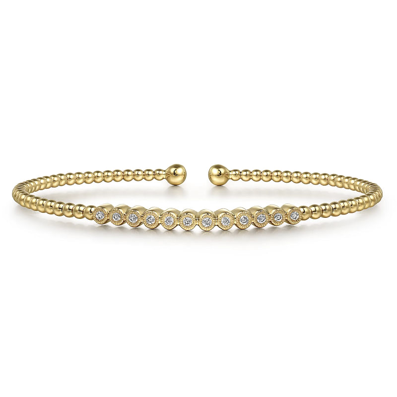 G&c .14cttw 14kt Yg Bujukan Beaded Dia Bangle Bracelet Size 6.25 Serial #s2042267 H-j Vs1-si1