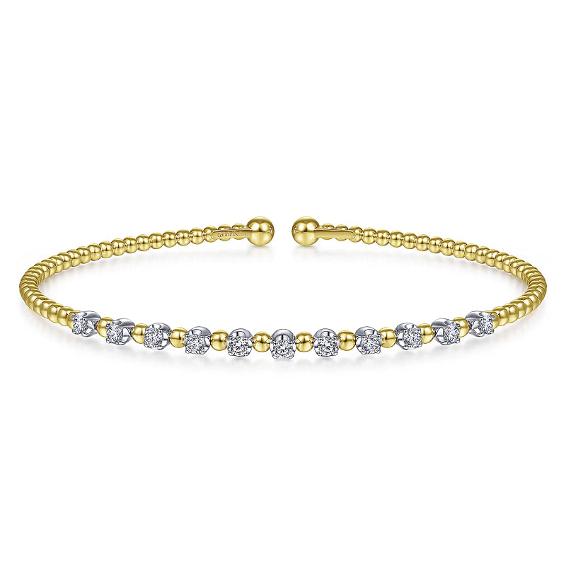 G&c .38cttw 14k Yg/ Wg Bujukan Beaded Dia Bangle Bracelet G-i Vs1-si1 Serial #s2009522