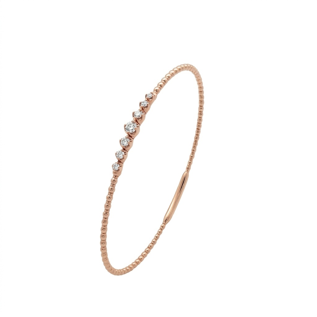 14k Rose Gold Seven Stone Graduating Diamond Flex Bangle Bracelet .25 Ctw