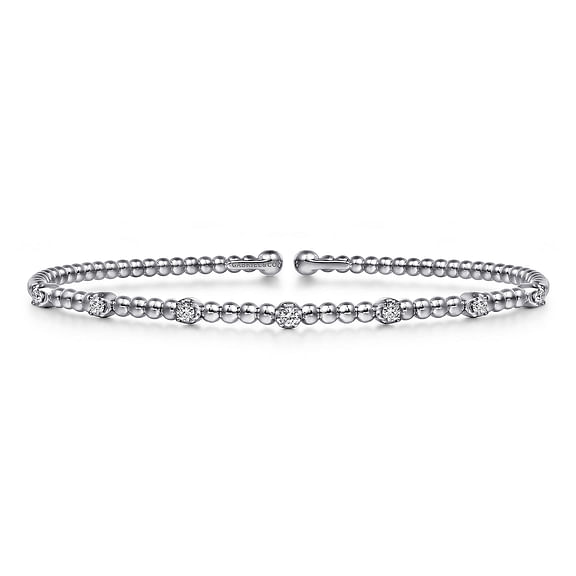 G&c .20cttw 14k Wg Dia Station Bangle Bracelet With Bujukan Beading F-h Vs1-si1 Serial# S2083078