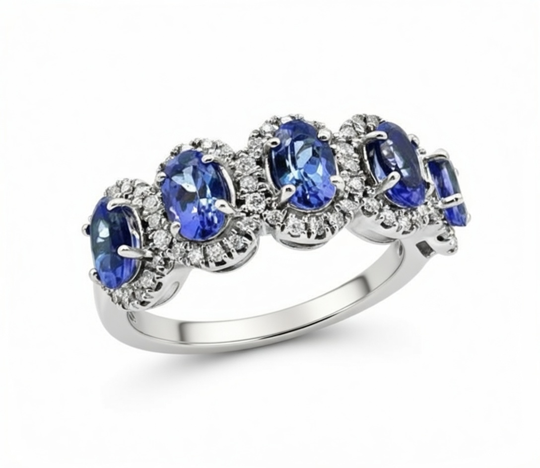 14k White Gold Tanzanite And Diamond Fashion Ring