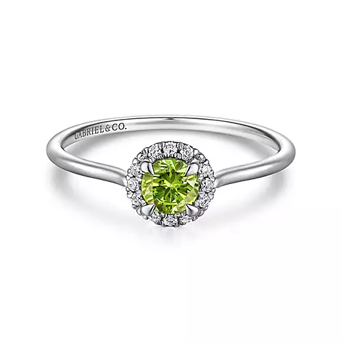 14k White Gold Peridot And Diamond Halo Ring