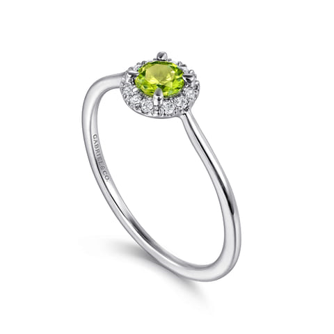 14k White Gold Peridot And Diamond Halo Ring