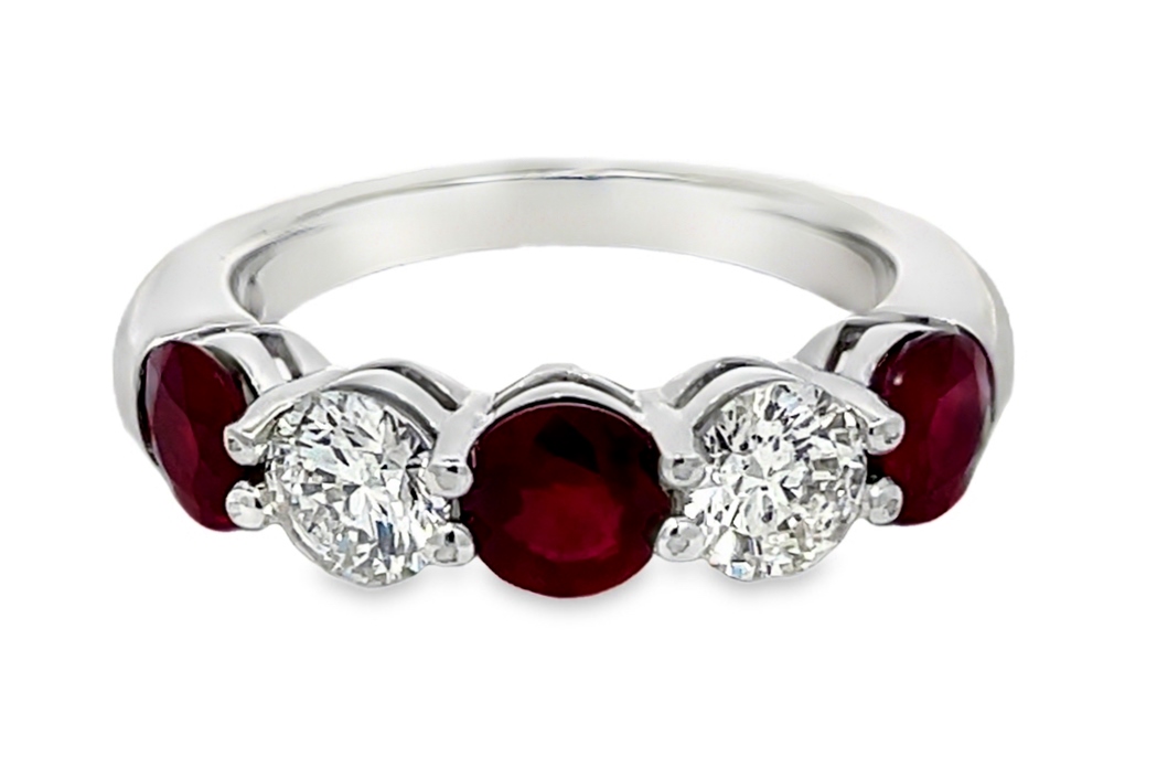 1.73rutw .95dtw 18k Wg 5-stone Ruby & Diamond Fashion Ring J Si1-si2 itemprop=
