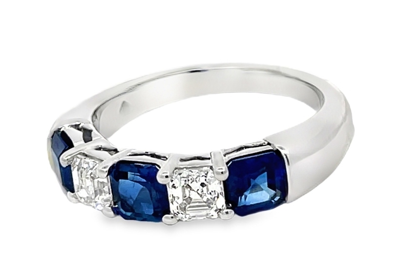 No Sz 1.33saptw .70dtw 18kt Wg 5 Stone Sapphire & Diamond Band Style Ring F-g Vs1-vs2 itemprop=