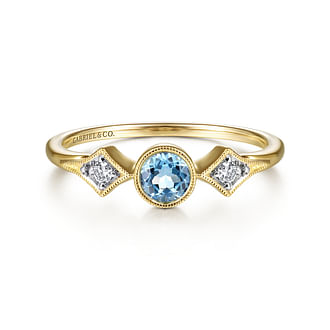 G&c .05dtw .35btct 14k Yg Blue Topaz And Diamond Fashion Ring G-i Vs1-vs2 Serial #s2091702