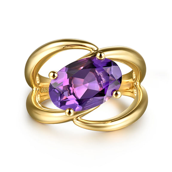 G&c 3.50amtw 14k Yg Oval Amethyst Open Shank Ring Serial# S1906829
