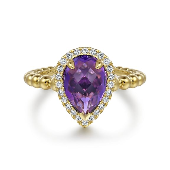 G&c .16dtw 2.01 Amy Tw 14k Yg Amethyst & Dia Halo Ring With Bujukan Shank H-i Vs1-vs2 Serial# S2083051