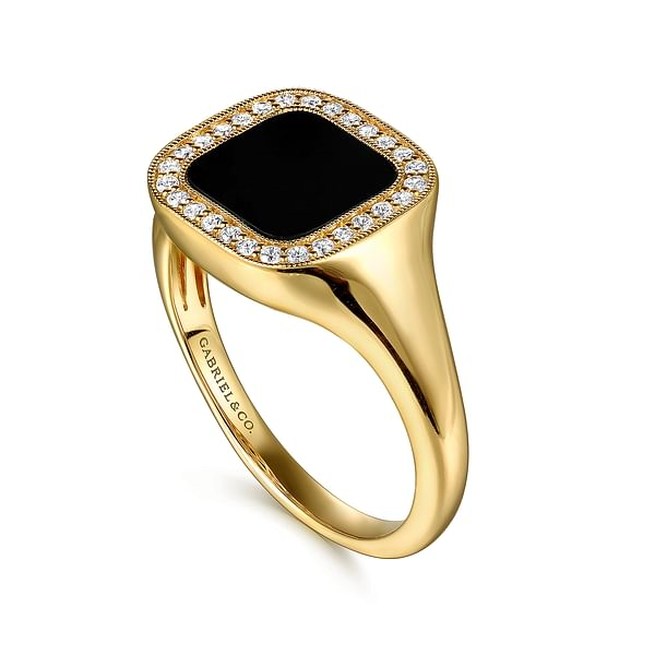 G&c .21dtw 14kt Yg Diamond And Black Onyx Ring With High Polish Finish G-h Vs1-vs2 Serial #s1796776
