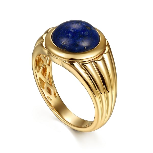 G&c 4.64laptw 14k Yg Cabochon Lapis Solitaire Ring With High Polish Finish Serial #s2007272