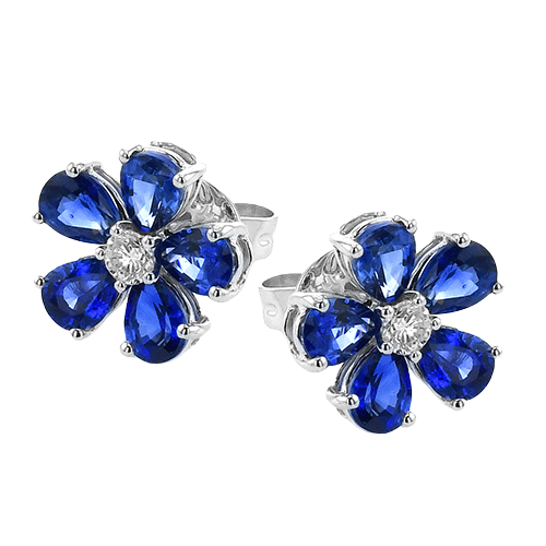 Simon G. 1.85saptw .12dtw 18kt Wg Blue Sapphire And Diamond Flower Earrings G-h Vs1-vs2 Serial#s780574 itemprop=