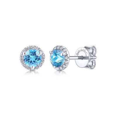 G&c .09dtw .63bttw 14kt Wg Blue Topaz & Diamond Earrings F-h Vs1-vs2 Serial #s1771405