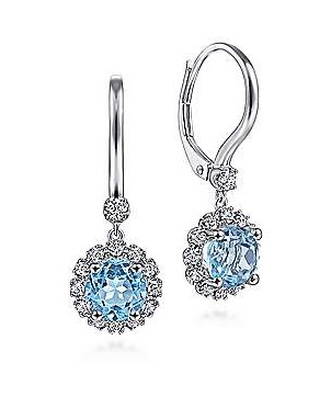 G&c .35dtw 1.87bttw 14k Wg Blue Topaz & Dia Halo Drop Earrings G-i Vs1-si1 Serial # S2070930