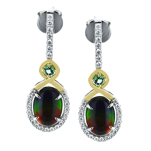 Simon G. .34 Dtw .08 Emtw 2.42 Ammolite Tw 18k Yg/wg Dangle Earrings F-h Vs1-vs2 Serial# 781272 itemprop=