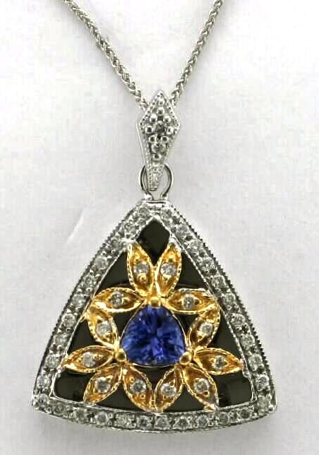 .38dtw .48gtw 14k White And Yellow Gold Tanzanite And Diamond Pendant W/18inch Wheat Chain H-j Si1-i1