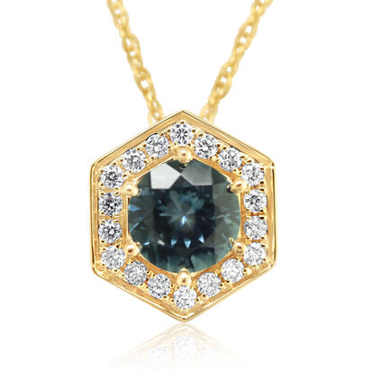 14k Yg .21 Dtw 1.28 Ctsa Montana Sapphire & Diamond Pendant G-i Vs1-si1