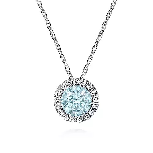 G&c .06dtw .40aqct 14k Wg Aqua & Dia Halo Slide Pendant G-i Vs1-vs2 Serial #s1948206
