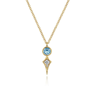 G&c .04ctw 14k Yg Blue Topaz & Dia Kite Style Drop Pendant With Chain I Vs2 Serial #s1835565