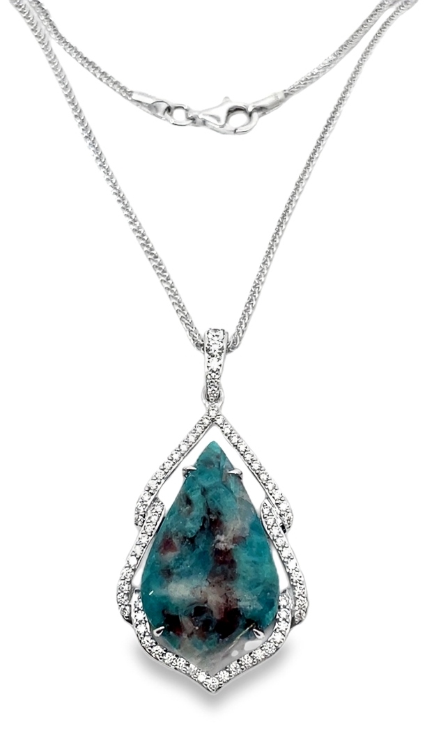 Simon G. 11.08ct Tpz .63 Dtw 18k Wg Paraiba-topaz & Dia Halo Pendant F-h Vs1-vs2 Serial#770906