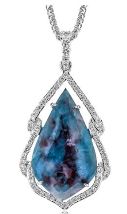 Simon G. 11.08ct Tpz .63 Dtw 18k Wg Paraiba-topaz & Dia Halo Pendant F-h Vs1-vs2 Serial#770906 itemprop=