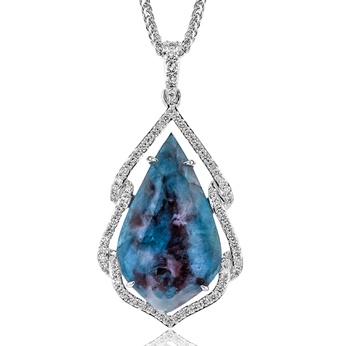 18k White Gold Paraiba Topaz And Diamond Halo Pendant itemprop=