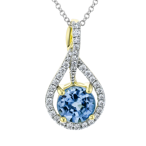 Simon G. .26dtw 1.57 Tpz 18k Wg/yg Dia Drop Pendant With Blue Topaz Center W/ 17-19 Inch Chain F-h Vs1-vs2 Serial# 808708 itemprop=