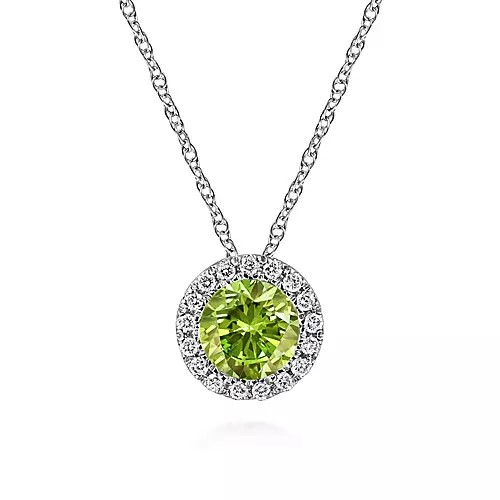 G&c .07dtw .54perct 14k Wg Peridot & Dia Halo Pendant Serial #s2024294 G-i Vs1-si1