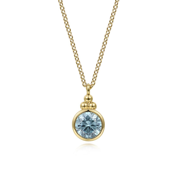 G&c 1.02bttw 14kt Yg Blue Topaz Bujukan Drop Pendant With 16-17-18-inch Chain Serial #s1696976