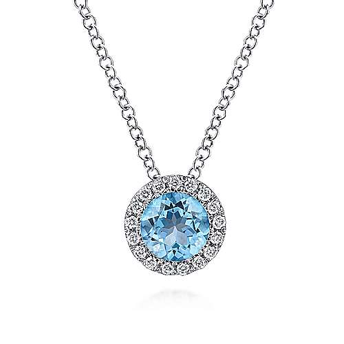 G&c .06ctw .56btct 14k Wg Blue Topaz & Dia Halo Slide Pendant G-i Vs1-vs2 Serial #s1910276