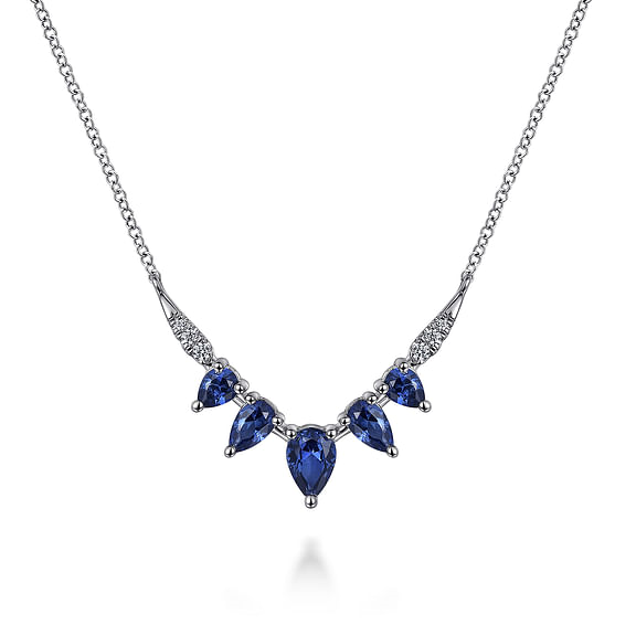 G&c .06dtw 1.35satw 14kt Wg Diamond And Blue Sapphire Chevron Bar Necklace Serial #s1965516 itemprop=