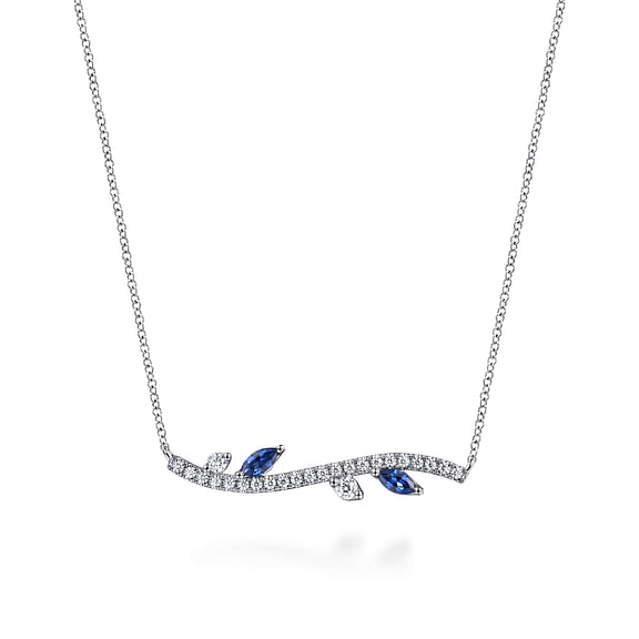G&c .33dtw .33 Saph Tw 14k Wg Sapphire & Dia Vine Bar Necklace 16-17-18 Inches F-h Vs1-vs2 Serial# S2083069