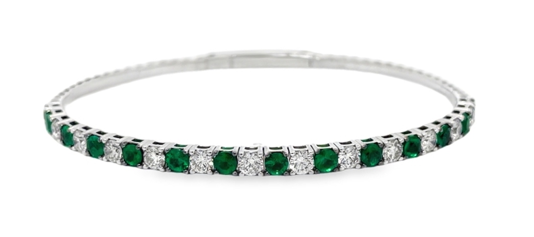 1.17emtw 1.51dtw 14kt Wg Emerald & Diamond Flex Bangle Bracelet H-j Si1-i1 itemprop=