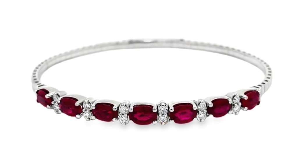 3.70rutw .30dtw 14k Wg Ruby & Diamond Flex Bangle Bracelet G-h Vs1-si1 itemprop=