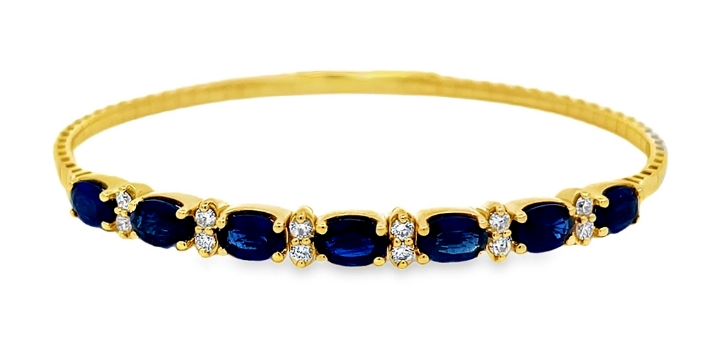 3.98satw .34dtw 14k Yg Blue Sapphire And Diamond Bangle Bracelet G-i Vs1-si1 itemprop=