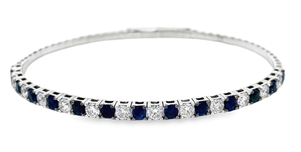 1.66satw 1.45dtw 14k Wg Blue Sapphire & Diamond Flex Bangle Bracelet H-j Si2-i1 itemprop=