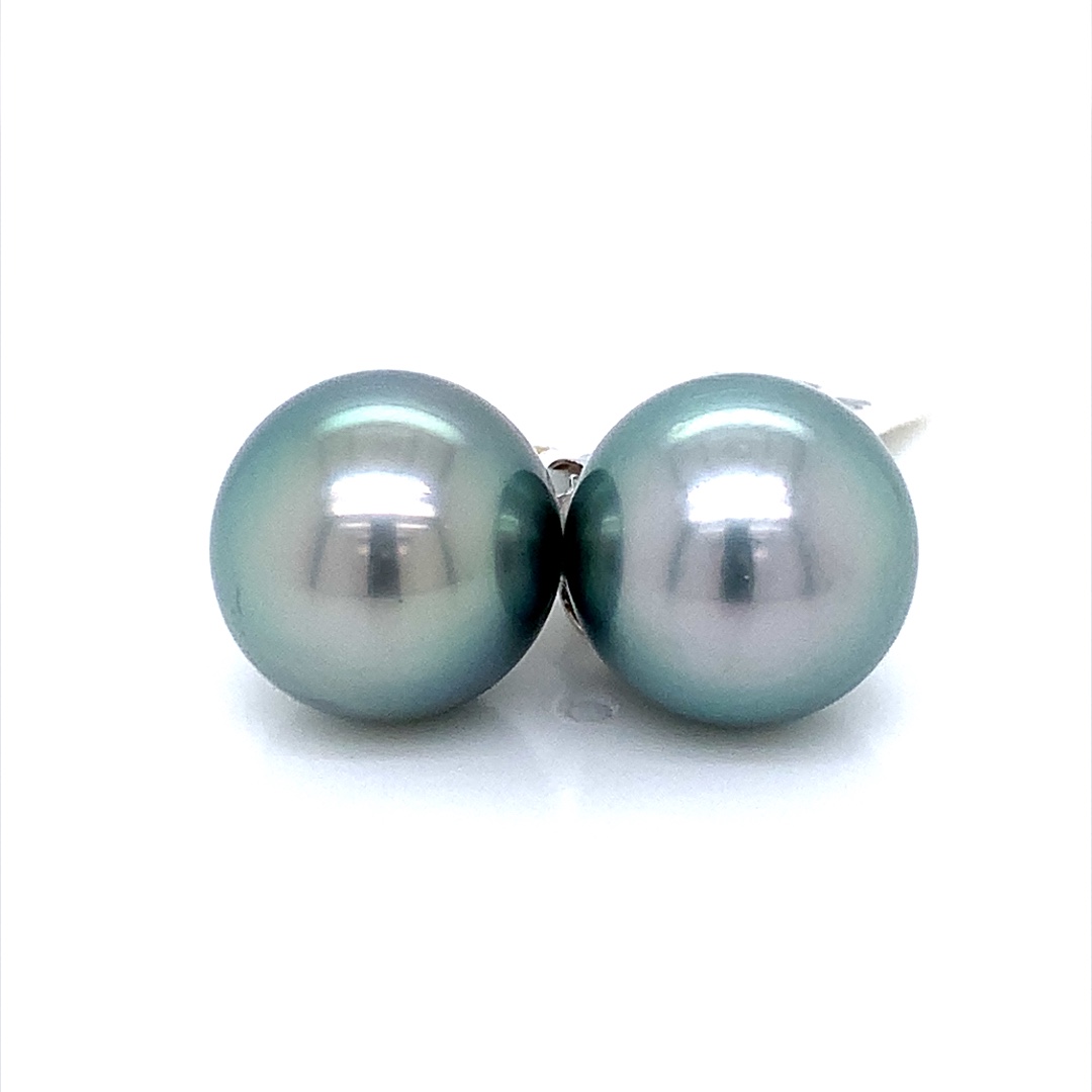 14kt Wg 13-14mm Tahitian Pearl Stud Earrings B Quality