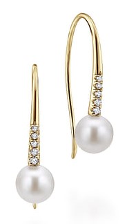 G&c .07dtw 14k Yg Dia & Freshwater Pearl Earrings With French Wire Posts I-j Vs1-si1 Serial #s2027389