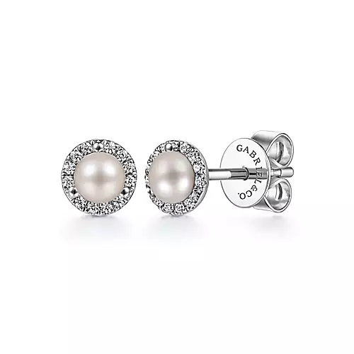 G&c .13cttw 14kt Wg Freshwater Pearl & Diamond Earrings F-h Vs1-si1 Serial #s1683579