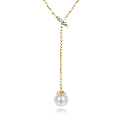 G&c .04dtw 14k Yg Freshwater Pearl & Diamond Necklace G-i Vs1-vs2 Serial #s2026429