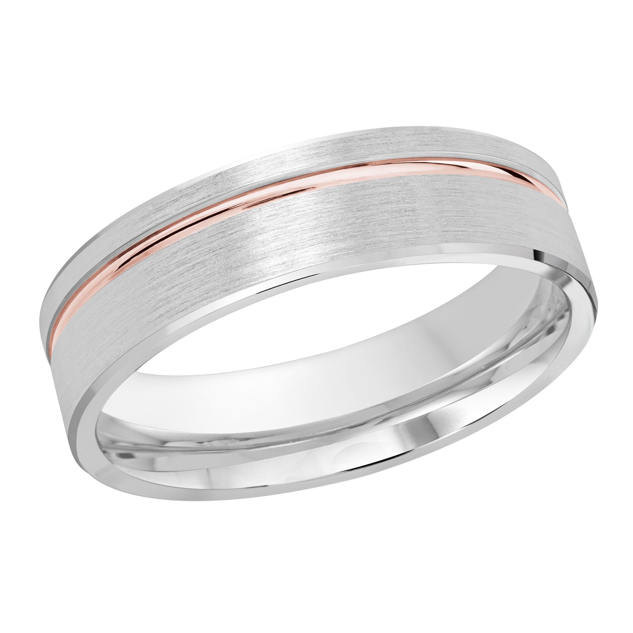 Two-tone White & Rose Gold Men's Wedding Band, 6mm