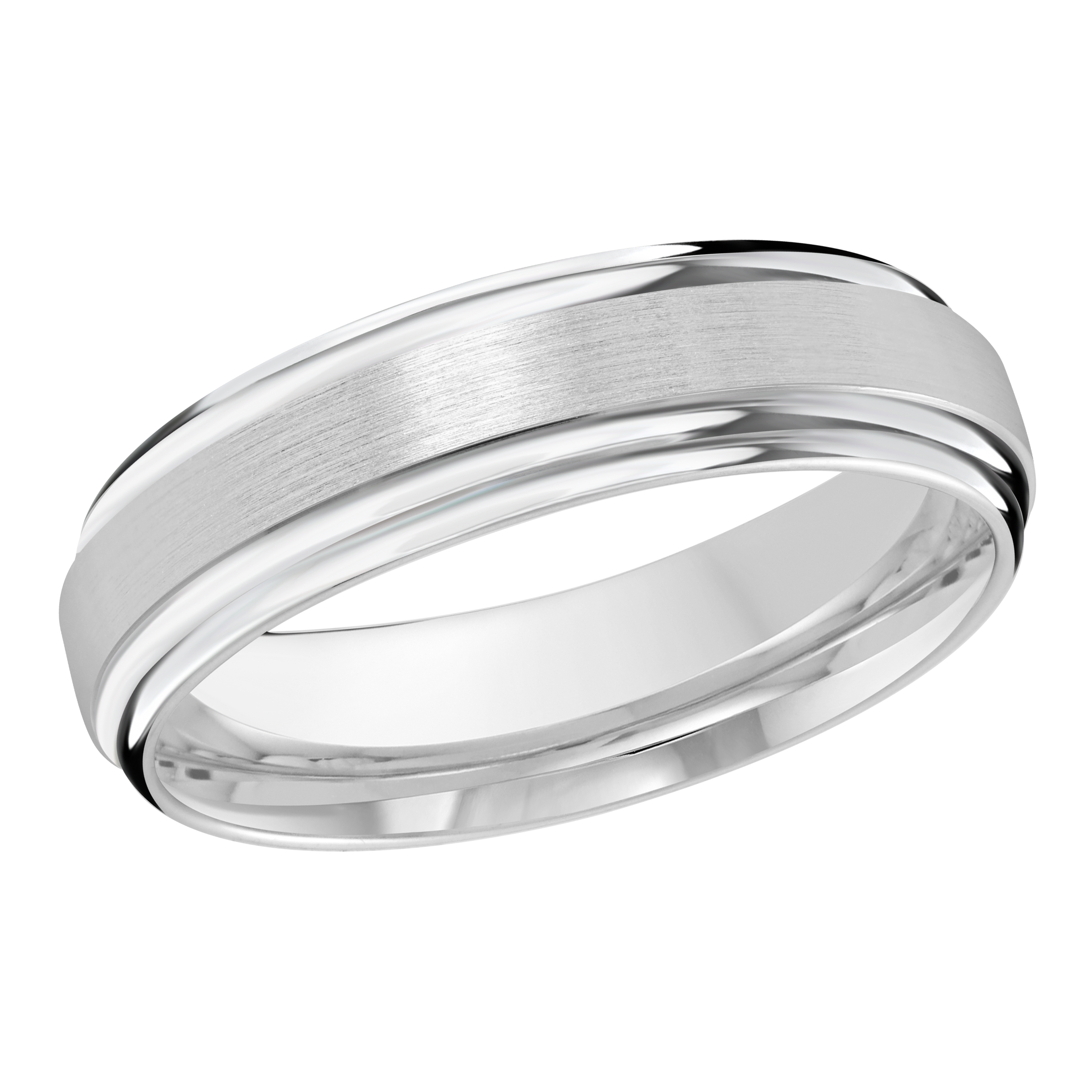 Elegant White Gold Band Ring Classic Polished & Brushed Finish Wedding Band, 6mm