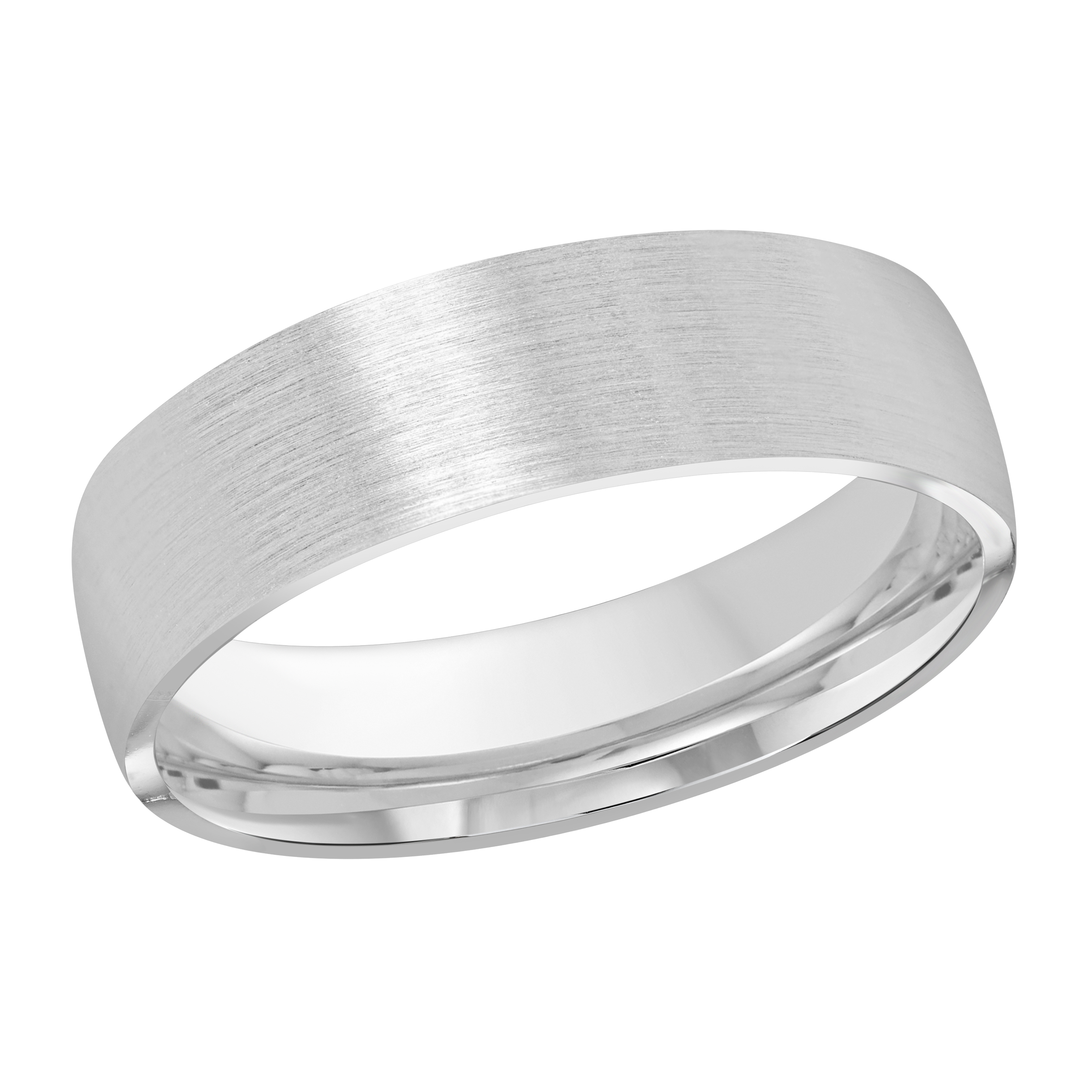 White Gold Men's Wedding Band Full Brushed Satin Finish, Comfort Fit, 6mm