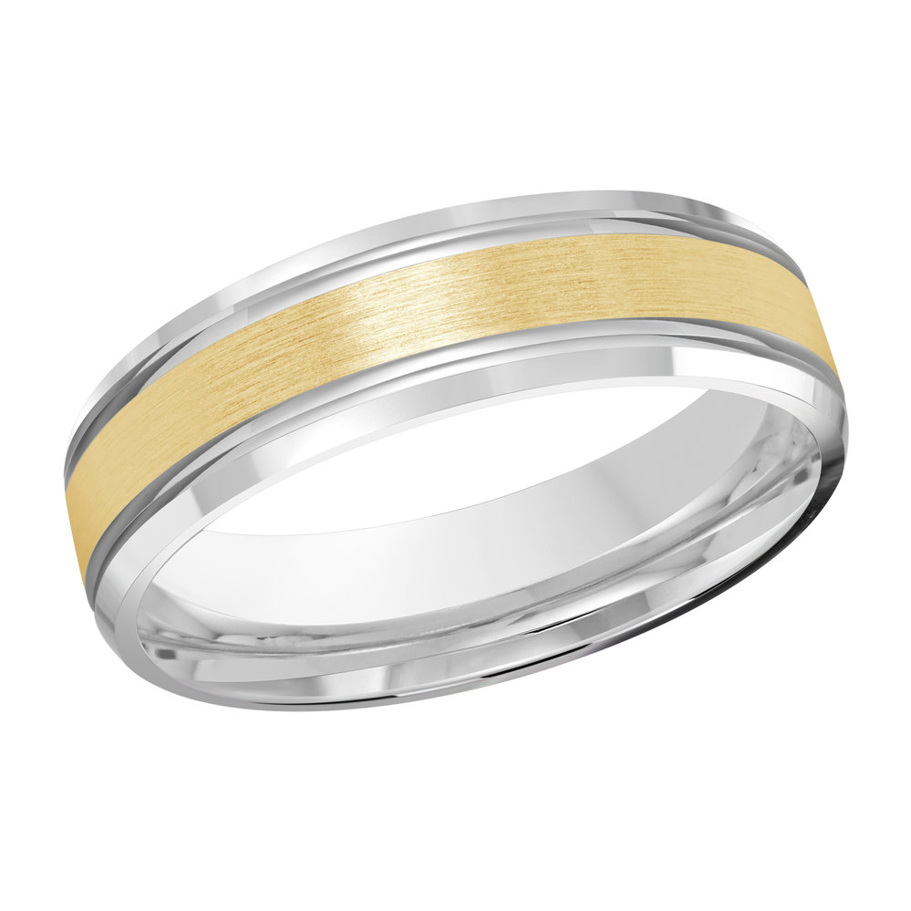 Two-tone Yellow & White Gold Men's Wedding Band Brushed Yellow Center, Polished White Edges, 6mm