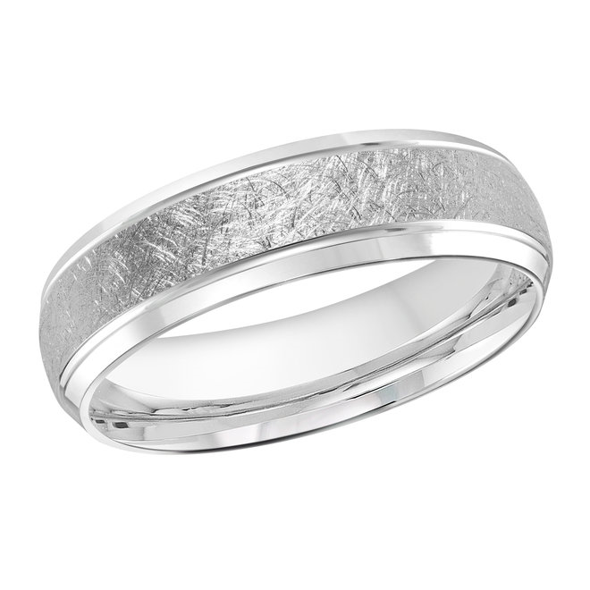 White Gold Men's Wedding Band Scratch Center, Polished Edges, 6mm