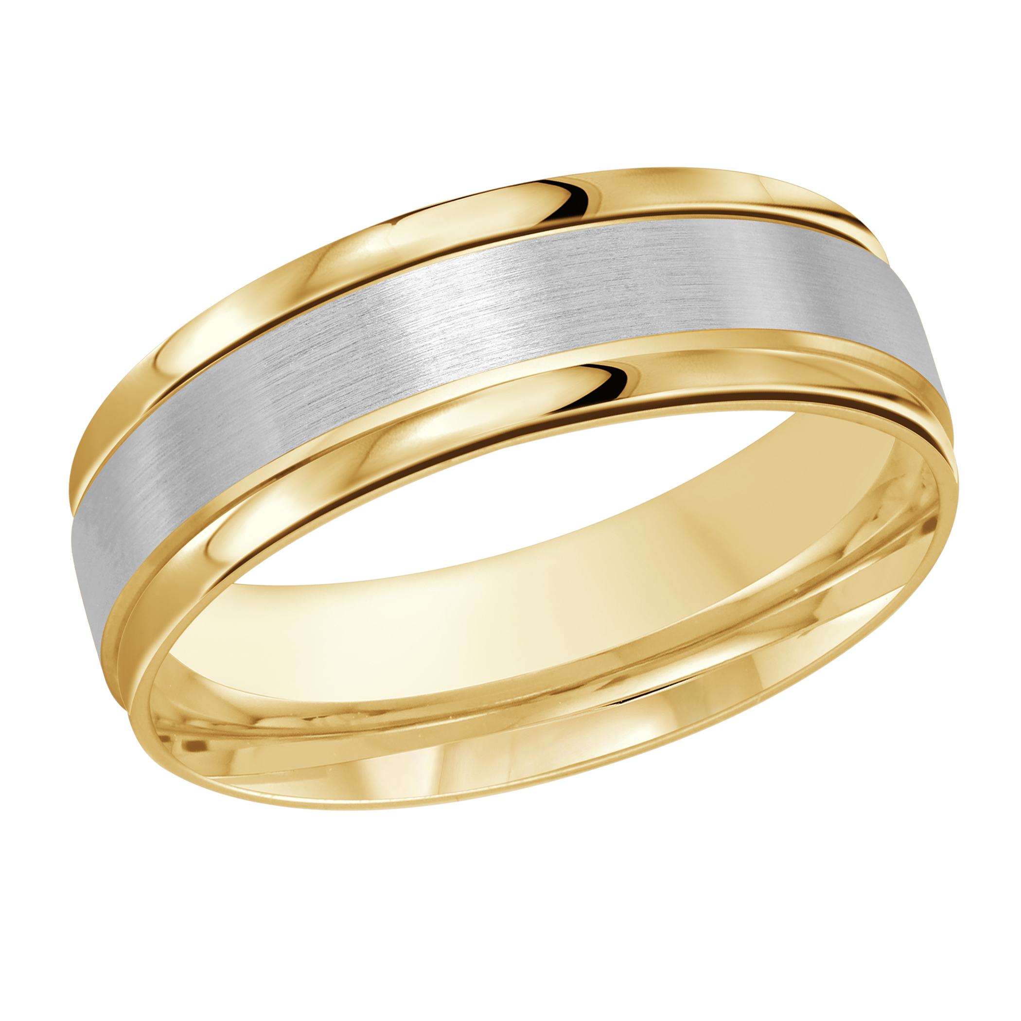 Two-tone Yellow & White Gold Men's Wedding Band Brushed White Gold Center, 7mm
