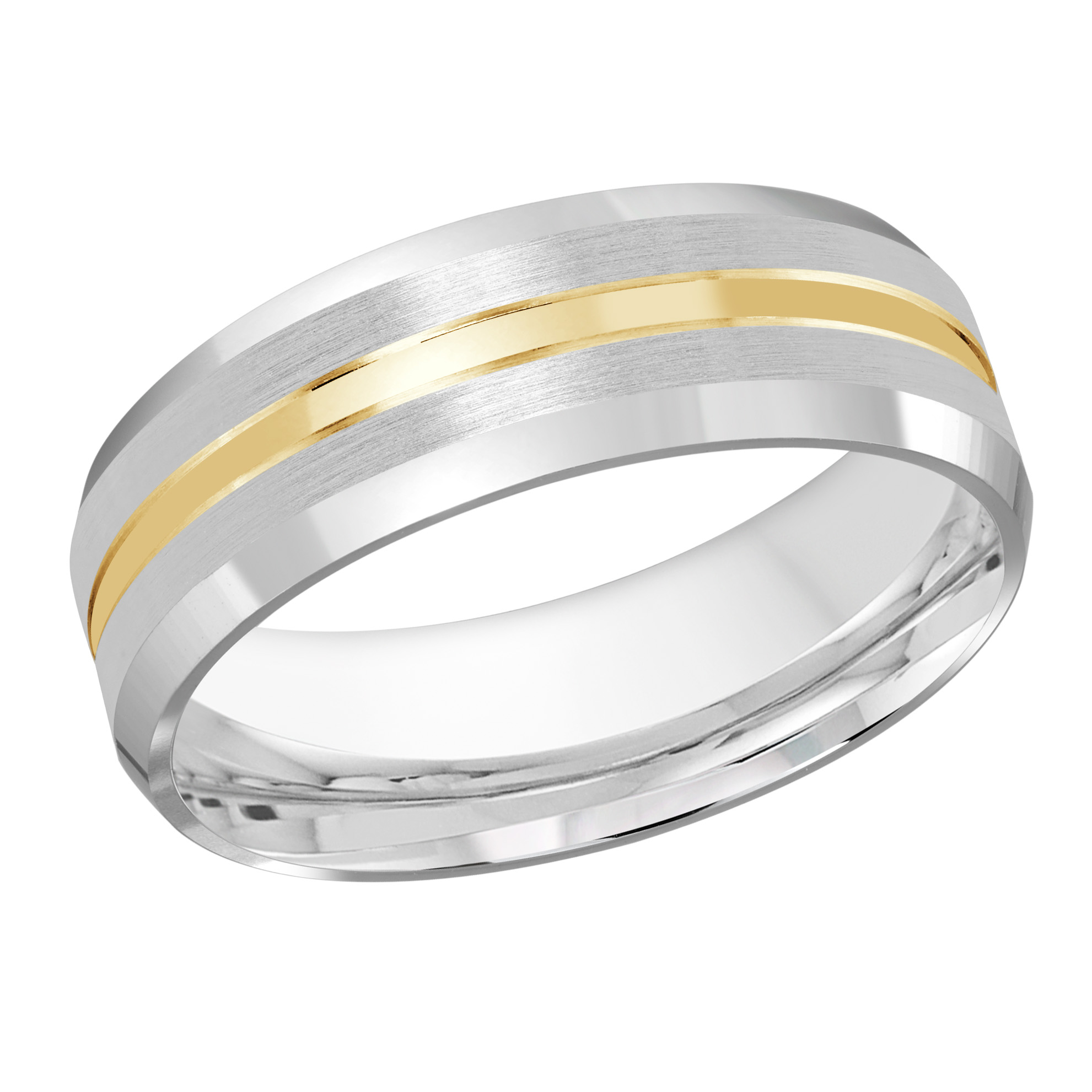 Two-tone Wedding Ring Brushed Yellow Gold Stripes In White Gold, 7mm
